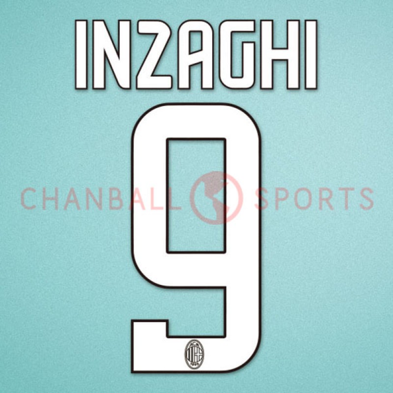AC Milan 2008-2009 Inzaghi #9 Homekit Nameset Printing