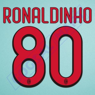 AC Milan 2009-2010 Ronaldinho #80 Awaykit Nameset Printing 