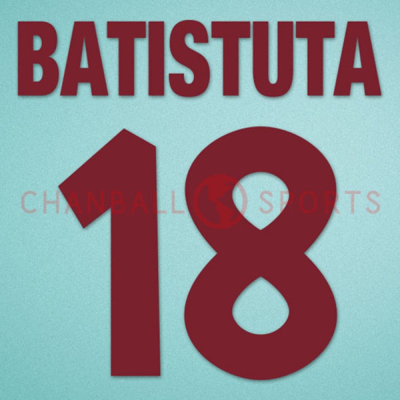 Roma 2001-2002 Batistuta #18 Awaykit Nameset Printing 