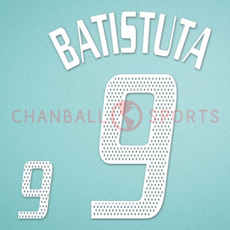 Argentina 2002 Batistuta #9 World Cup Awaykit Nameset Printing 