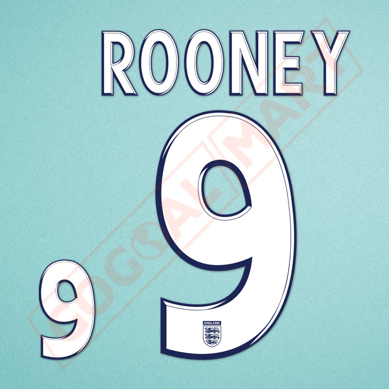 England 2008-2010 Rooney #9 Awaykit Nameset Printing