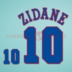France 1996 Zidane #10 EURO Cup Awaykit Nameset Printing 