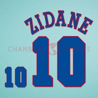 France 1996 Zidane #10 EURO Cup Awaykit Nameset Printing 
