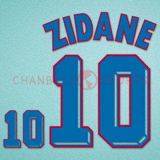 France 1998 Zidane #10 World Cup Awaykit Nameset Printing 