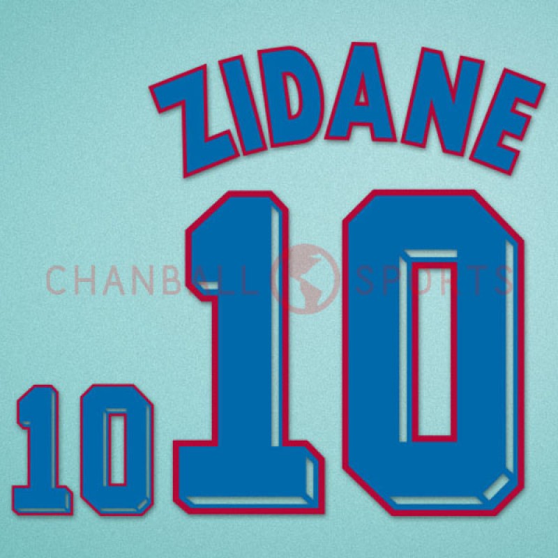 France 1998 Zidane #10 World Cup Awaykit Nameset Printing 