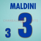 Italy 1996 Maldini #3 EURO Awaykit Nameset Printing 