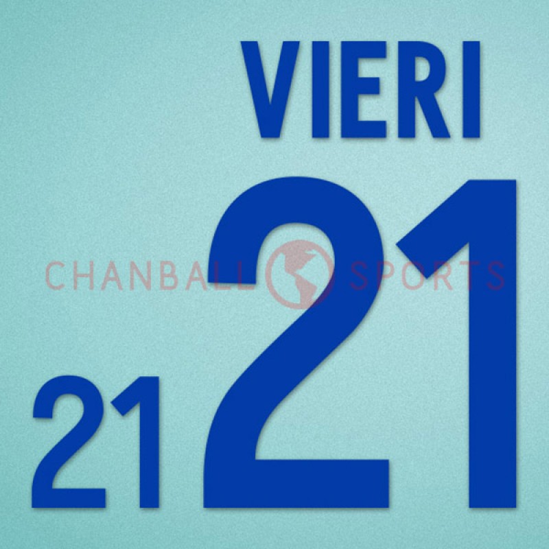 Italy 2002 Vieri #21 World Cup Awaykit Nameset Printing 